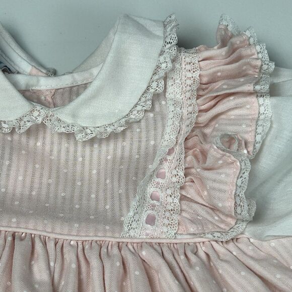 Vintage Toddle Tyke Dress Size 3 Months Pink Ruffle Collar Lace Short Sleeve - Picture 3 of 11
